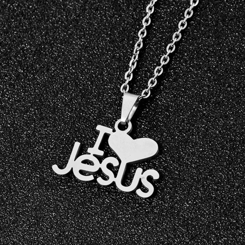 Heart I Love JESUS pendant Stainless steel Gold color charm Necklace