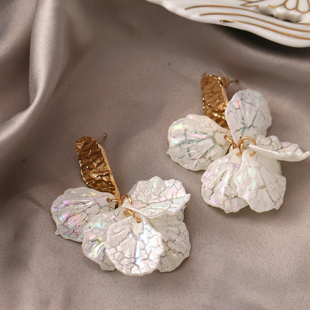 Fashion Statement Shell Petal Drop Flower Earrings