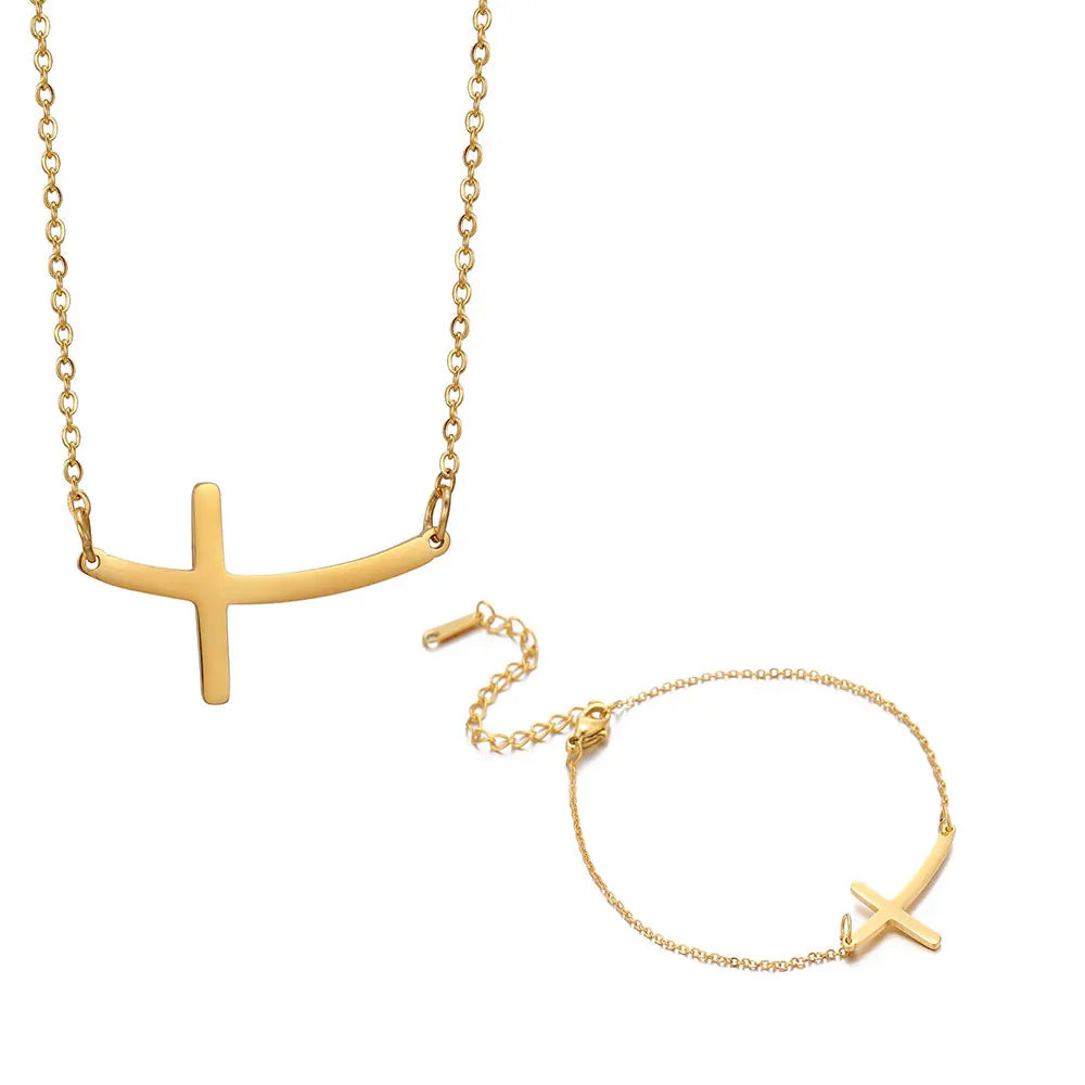 Cross Choker Necklace Charms Bracelet Jewelry Sets