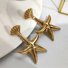 Trendy Shell Starfish Drop lasting quality Gold Color Statement Earrings