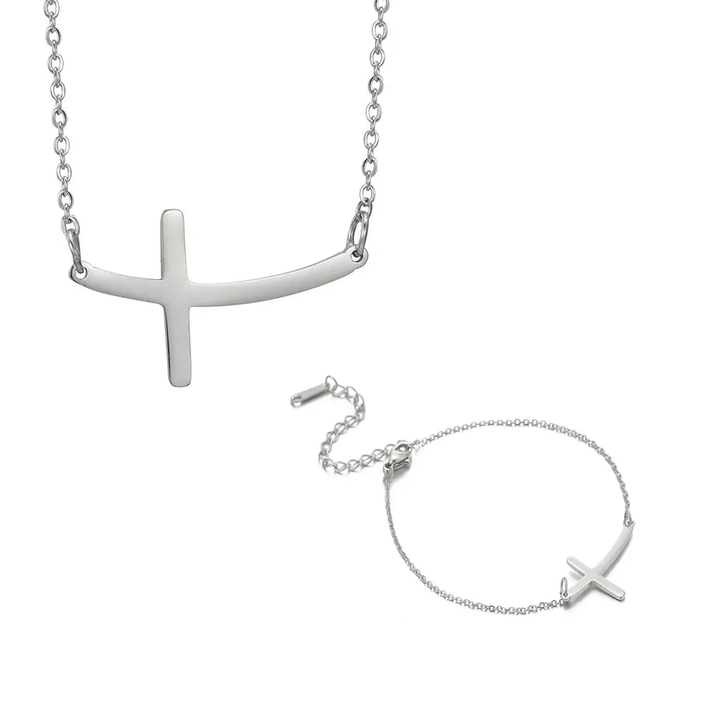 Cross Choker Necklace Charms Bracelet Jewelry Sets