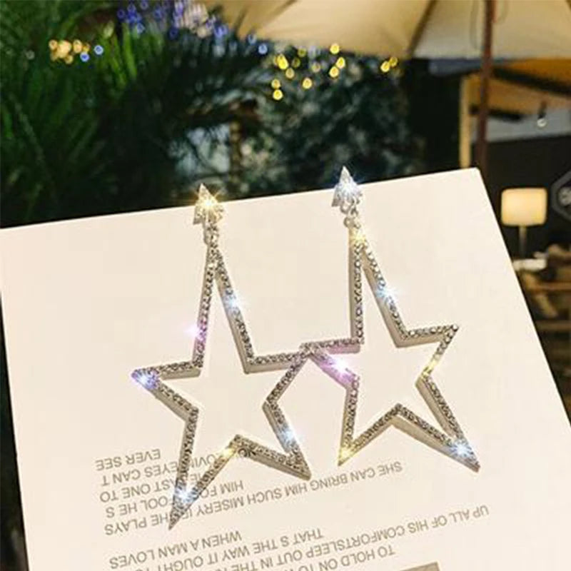 Star Temperament Long Pentagram Pendant Earrings