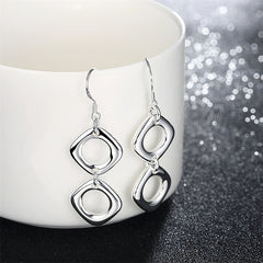 925 Sterling Silver Round Square Necklace Earring Set