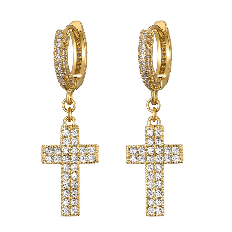 luxury Cubic Zirconia Bling Iced Out Cross Earring