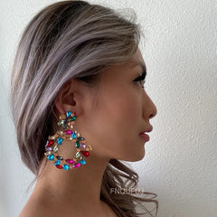 Colorful Statement Earrings Luxury Big Rhinestone Earrings