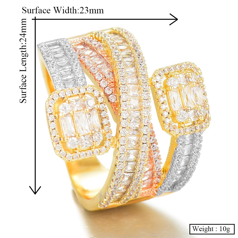 High Quality Cross Layered Statement Cubic Zircon Stacks Finger Ring