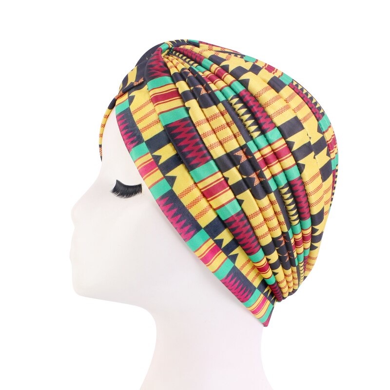 Print Flower Knot Ruffle Head Wrap and cap