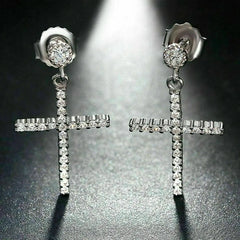 Stylish Drop Cross Design Dazzling Zirconia Fashion Earrings