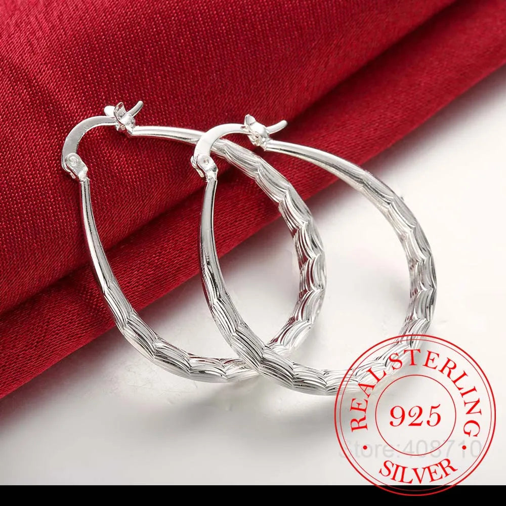 925 Sterling Silver Fish Pattern Circle Hoop Earrings