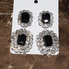 Black Crystal Big Statement Drop Dangle Earrings