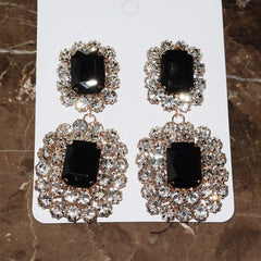 Black Crystal Big Statement Drop Dangle Earrings