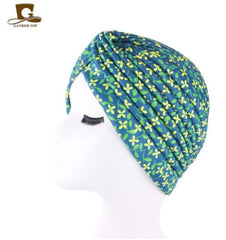 Print Flower Knot Ruffle Head Wrap and cap