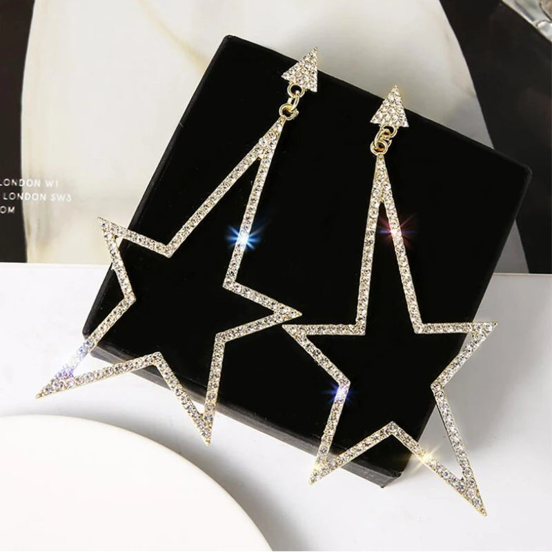 Star Temperament Long Pentagram Pendant Earrings