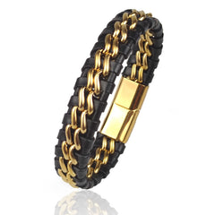 Genuine Leather Chain Bracelet Magnetic Stainless Steel Clasp