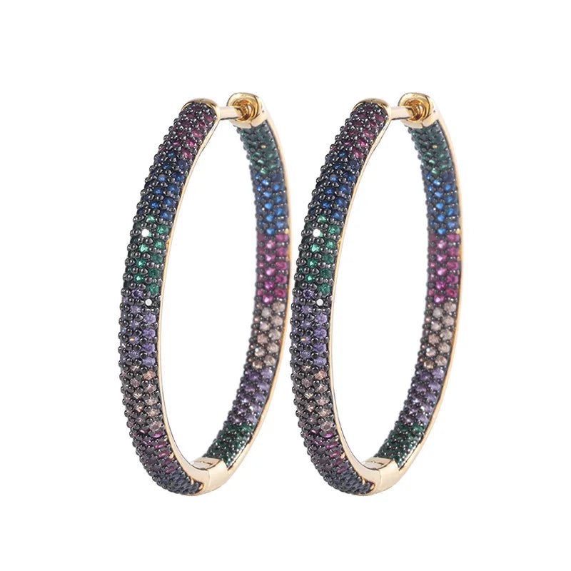 Luxury quality two tone rainbow cubic zirconia hoop earrings