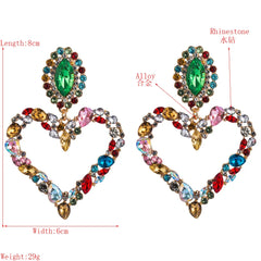 Crystal Rhinestone Heart Pendant Dangle Statement Earrings