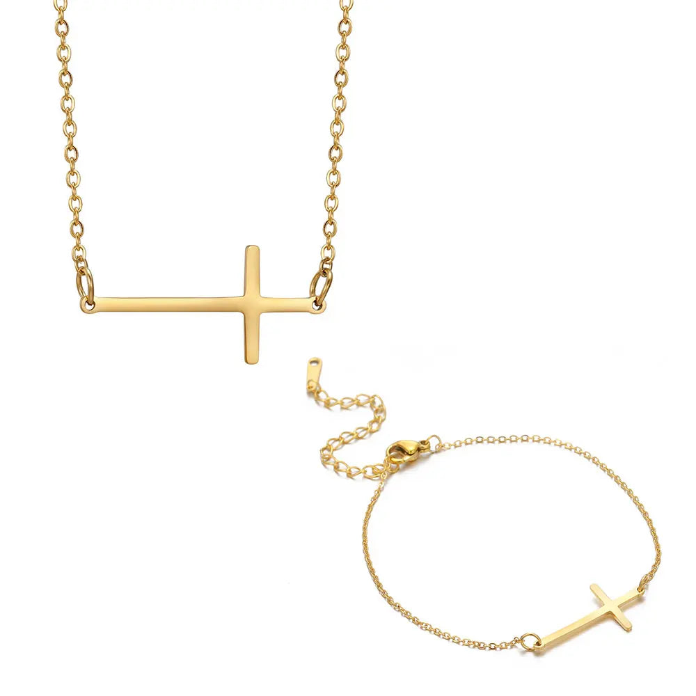 Cross Choker Necklace Charms Bracelet Jewelry Sets