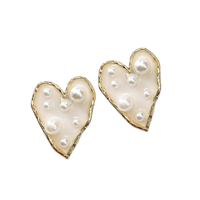 Transparent Personality Pearl Paved Heart & Star Big Earrings