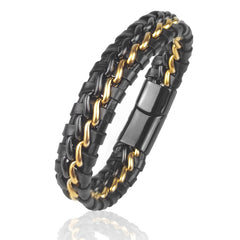 Genuine Leather Chain Bracelet Magnetic Stainless Steel Clasp