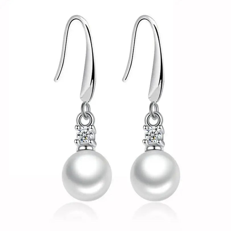 925 Sterling Silver Zirconia 8mm/10mm/12mm Pearl Water Drop Tassel Earrings