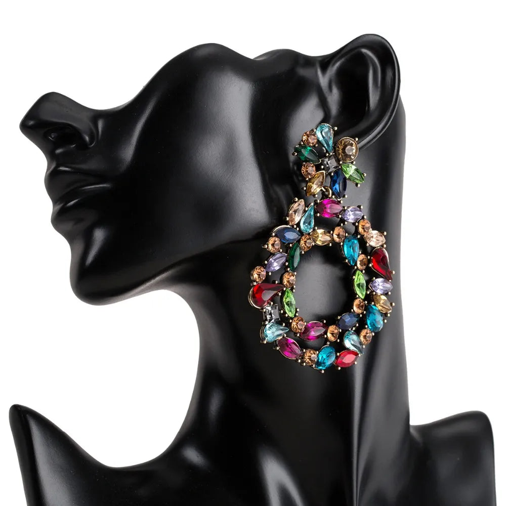 Colorful Statement Earrings Luxury Big Rhinestone Earrings