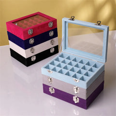 24 Grids Black Rose Red Velvet Jewelry Box Rings Earrings Necklaces Makeup Organizer