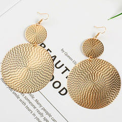 Exaggerated Statement Golden Drop Round Circle Shaped Dangle Earring