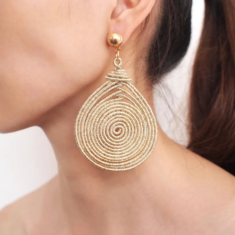 Bohemian Alloy Spiral Round Metal Drop Dangle Statement Earrings