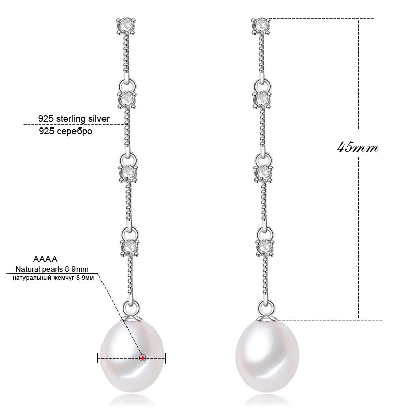 Drop Long Freshwater Pearl 925 Silver Earrings