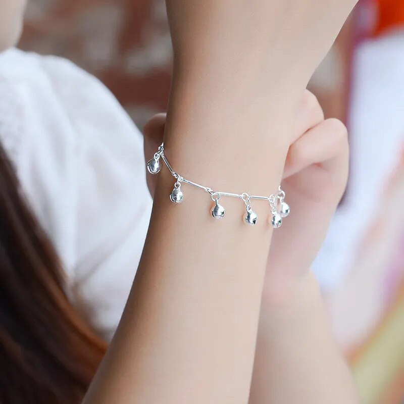 Top Quality Silver 925 Anklets Bamboo Chain Bells