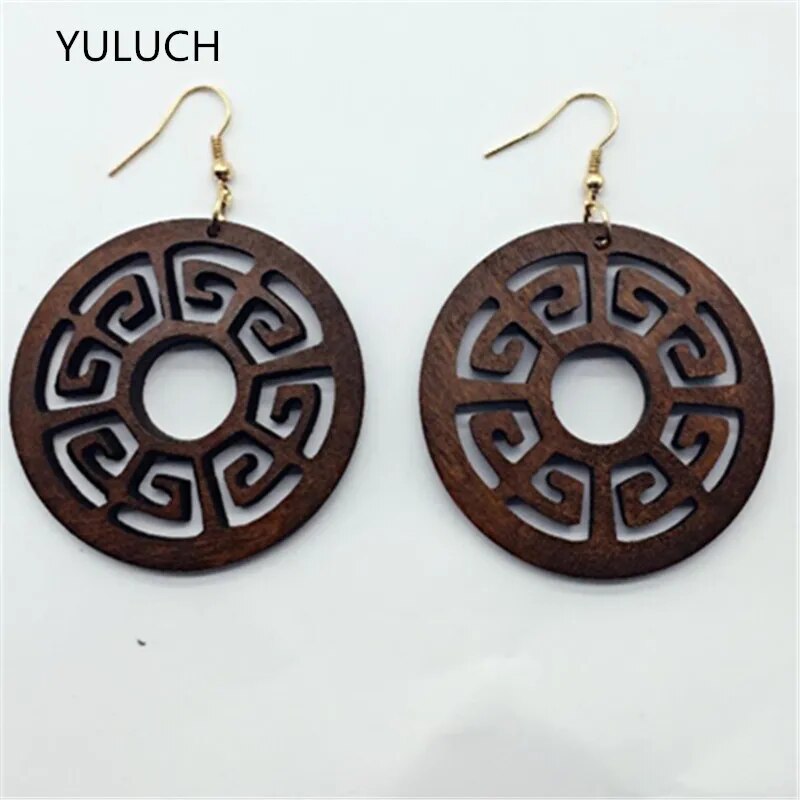 Personality New design Big handmade Natural BROWN wood GIRLS  earrings