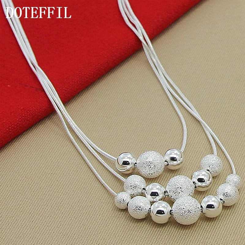 925 Sterling Silver Smooth Matte Beads Necklace Chain