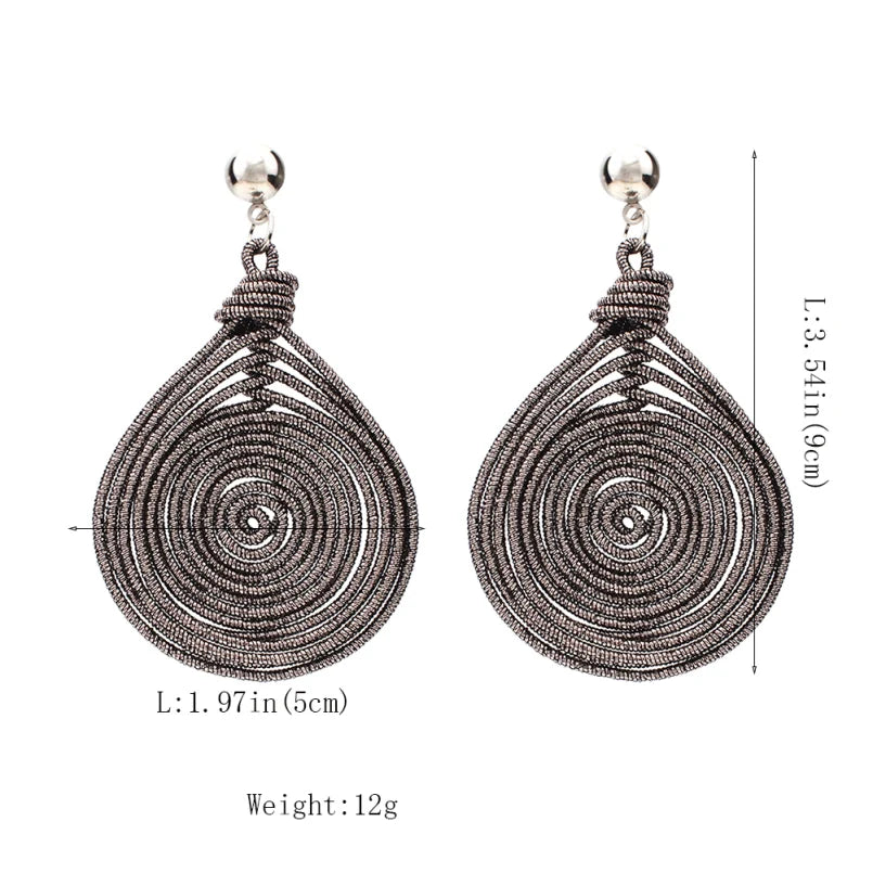 Bohemian Alloy Spiral Round Metal Drop Dangle Statement Earrings