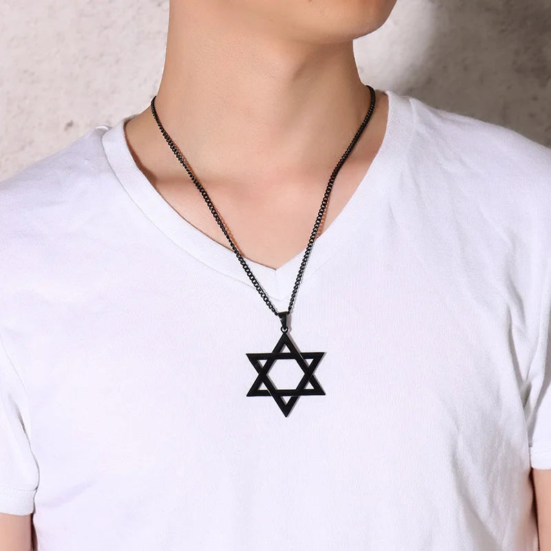 Stainless Steel Star of David Pendant Necklace Chain3 Colors Option