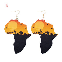 Latest Ethnic Design Natural Wooden African Original Eco Animal Painted Pattern Earrings