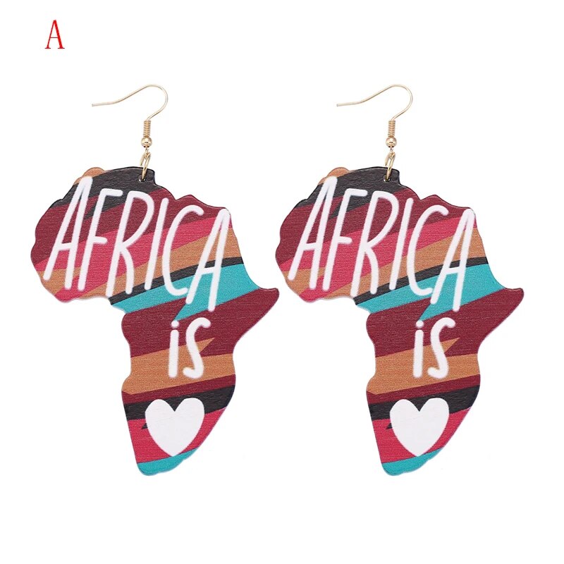 Latest Ethnic Design Natural Wooden African Original Eco Animal Painted Pattern Earrings