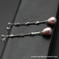 Drop Long Freshwater Pearl 925 Silver Earrings