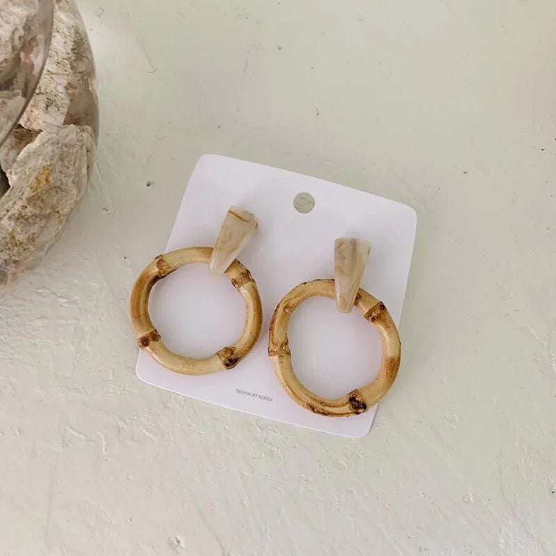 Pendant Drop Exquisite Natural Bamboo Exaggerated Circle Statement Earrings