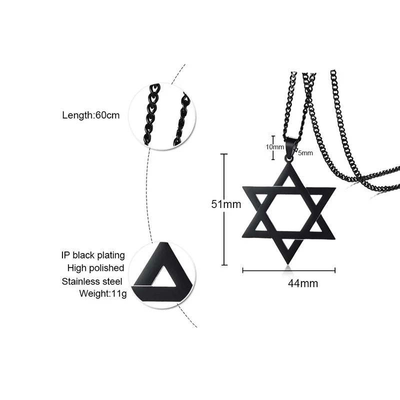 Stainless Steel Star of David Pendant Necklace Chain3 Colors Option