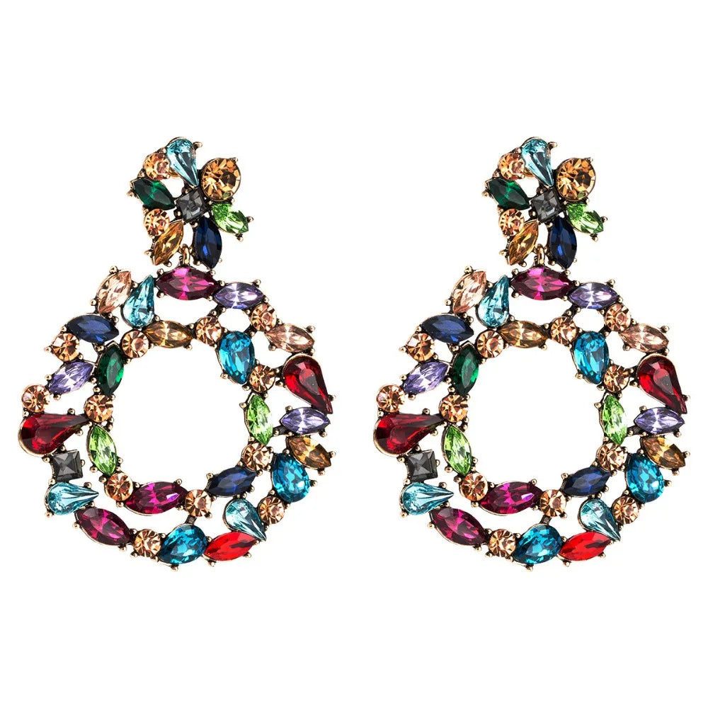 Colorful Statement Earrings Luxury Big Rhinestone Earrings