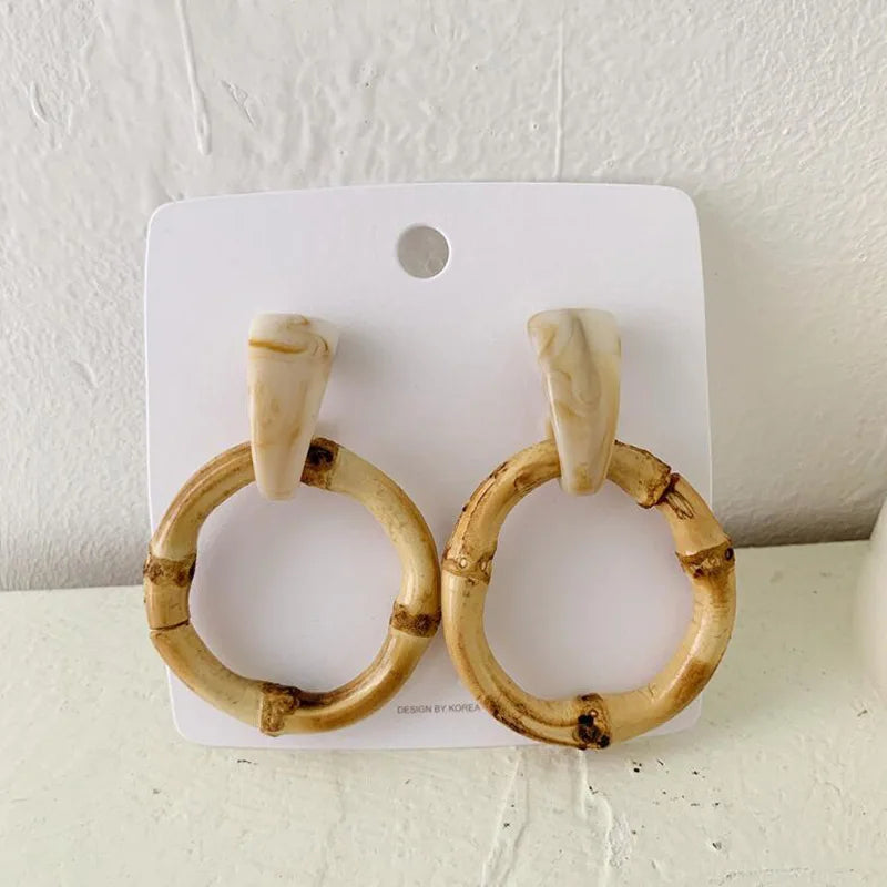 Pendant Drop Exquisite Natural Bamboo Exaggerated Circle Statement Earrings