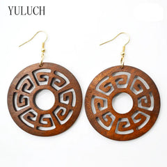 Personality New design Big handmade Natural BROWN wood GIRLS  earrings