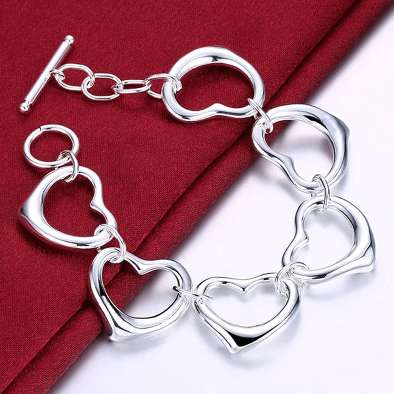 Love Heart 925 Sterling Silver Necklace Earrings Bracelet Jewellery Set