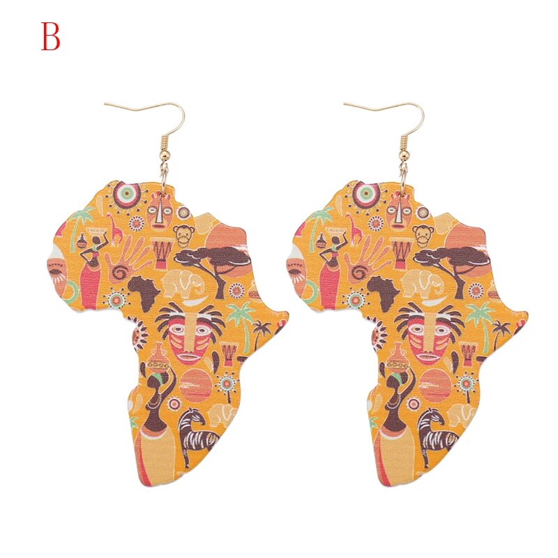 Latest Ethnic Design Natural Wooden African Original Eco Animal Painted Pattern Earrings