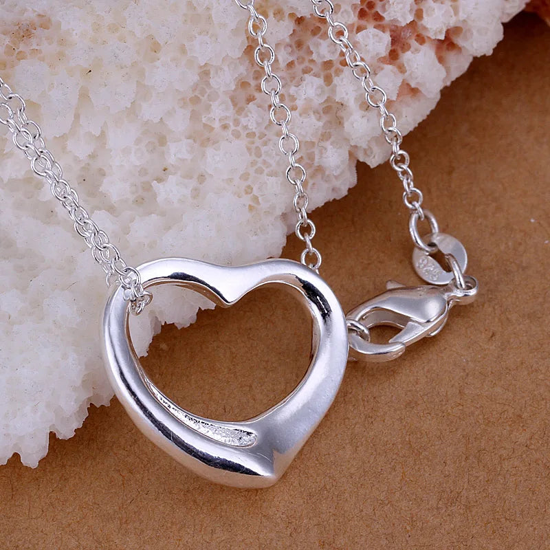 Love Heart 925 Sterling Silver Necklace Earrings Bracelet Jewellery Set