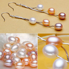 925 Sterling Silver Natural Freshwater Pearl Tassels Drop Earrings