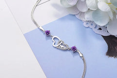 925 Sterling Silver Eternal Love Heart Zirconia Double Layer Chain Bracelet