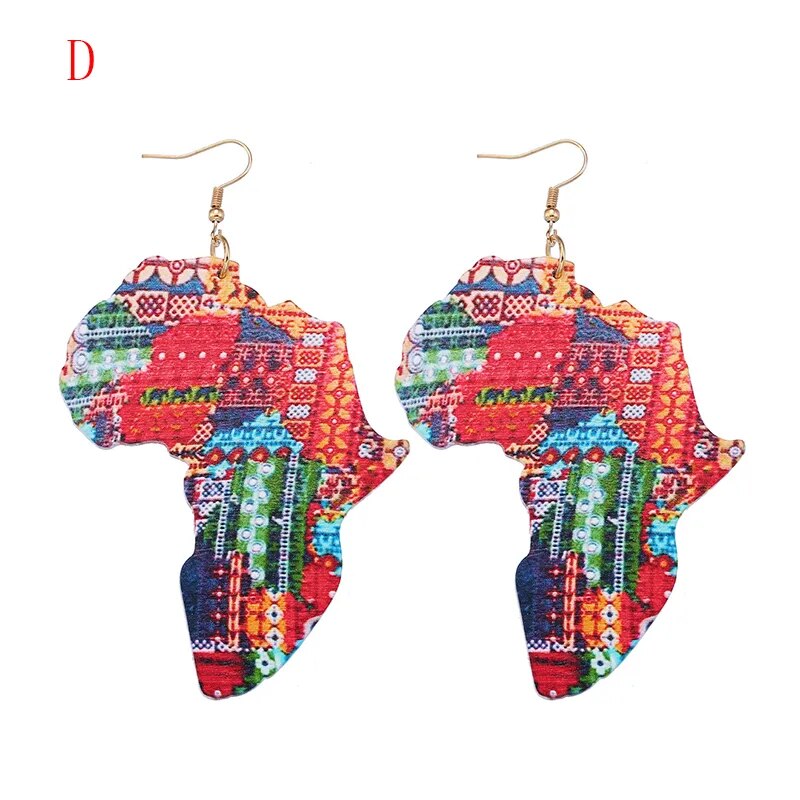 Latest Ethnic Design Natural Wooden African Original Eco Animal Painted Pattern Earrings