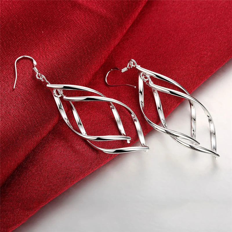 925 Sterling Silver Geometric Surround Twist Drop Earrings