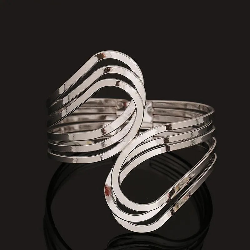 Lasting Gold, Silver Plated Wide Cuff Bangles Arm Bracelets